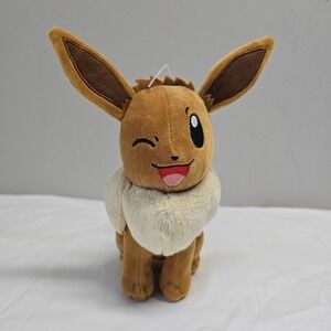 Nintendo Pokémon Eevee Plush‎ Stuffed Animal Winking Face Brown 9” Kawaii